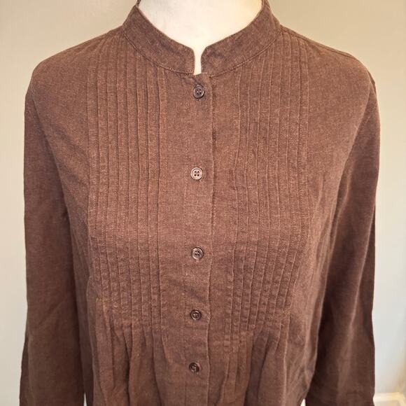 Chadwick's brown LINEN blend button up long sleeve blouse size LARGE - Picture 1 of 11